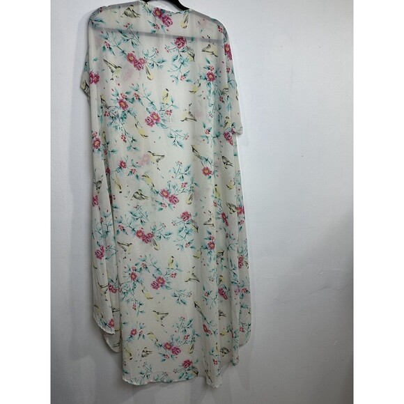 TORRID Women Ivory Pink Green Floral Birds‎ Short Sleeve Cardigan Dress Size 2/3 - Picture 7 of 9